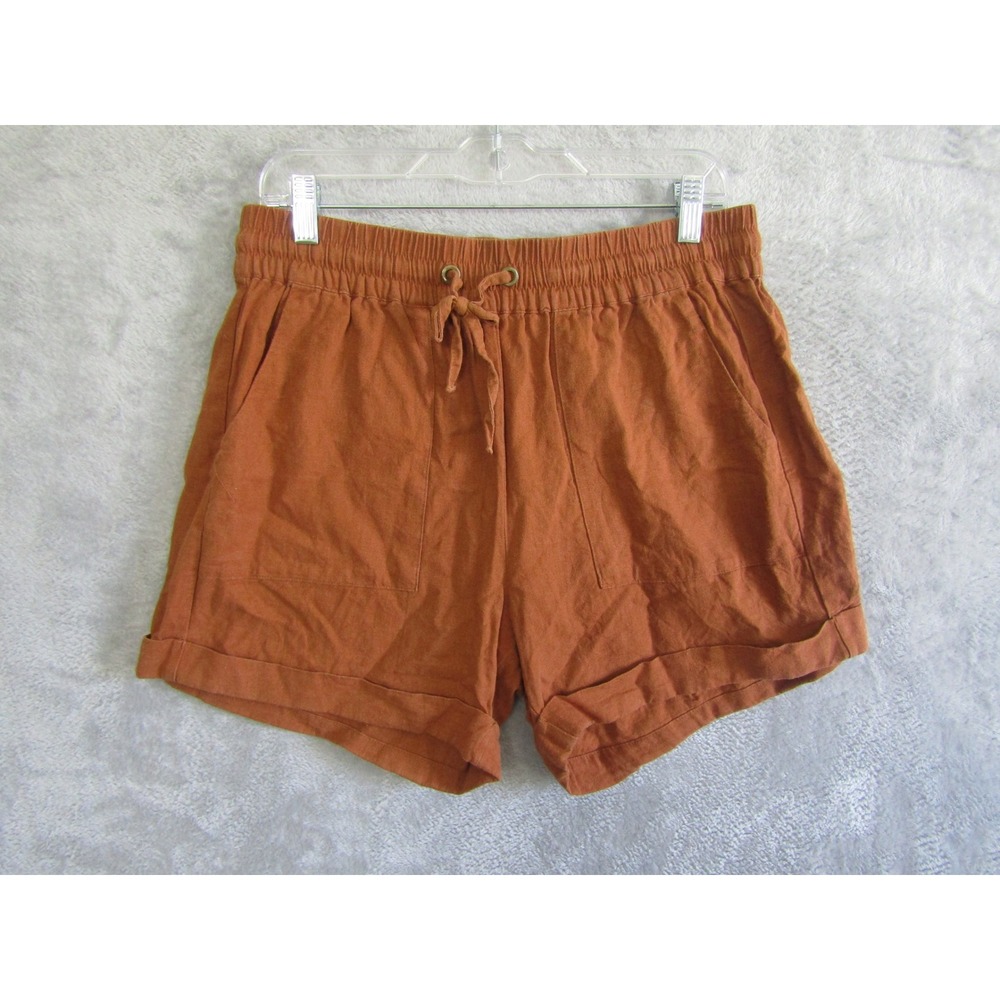 Zenana Womens Linen‎ Blend Shorts Rust Orange Elastic Drawstring QP-65052 Large